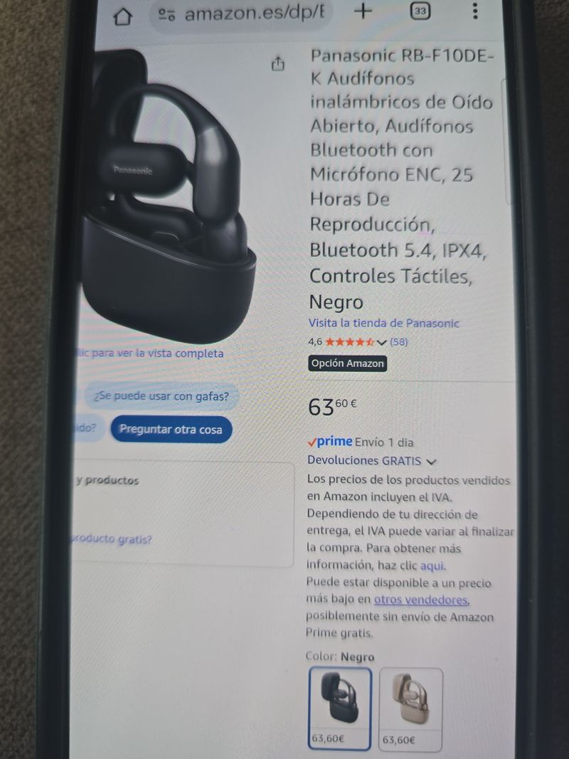 Auriculares Abiertos Panasonic RB-F10DE-K – Bluetooth 5.4, 25h De Batería, IPX4, Ideales Para Deporte Y Uso Diario