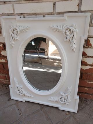 Espejo Antiguo madera maciza Vintage bllanco