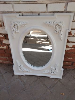 Espejo Antiguo madera maciza Vintage bllanco
