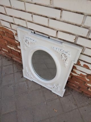 Espejo Antiguo madera maciza Vintage bllanco