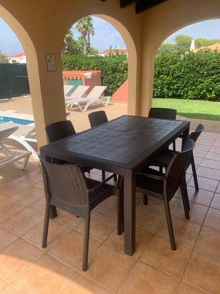 Conjunto mesa y 6 sillas jardín ratán