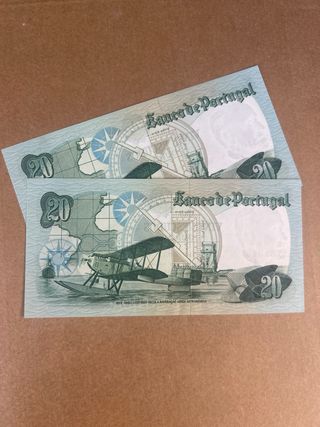 2 Billetes Portugal 20 Escudos 1978