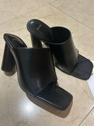 Sandalias Tacón Mango Piel Negra