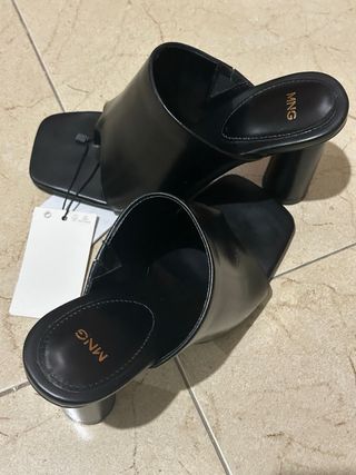 Sandalias Tacón Mango Piel Negra