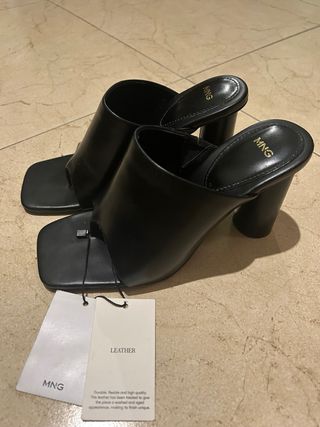 Sandalias Tacón Mango Piel Negra