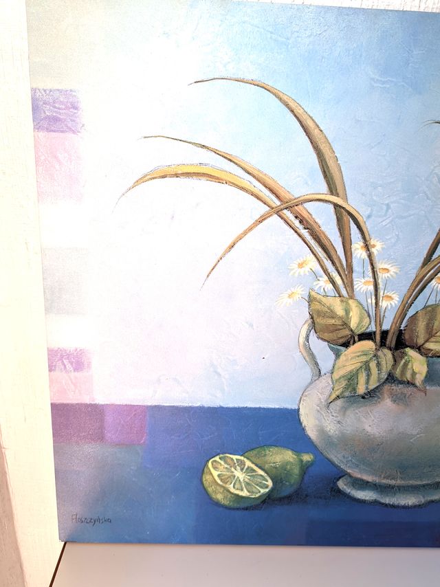 Cuadro bodegón con limones y flores