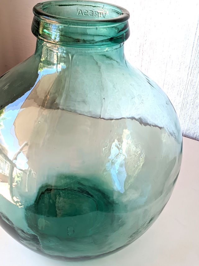 Jarrón Damajuana Cristal Verde Vintage Grande