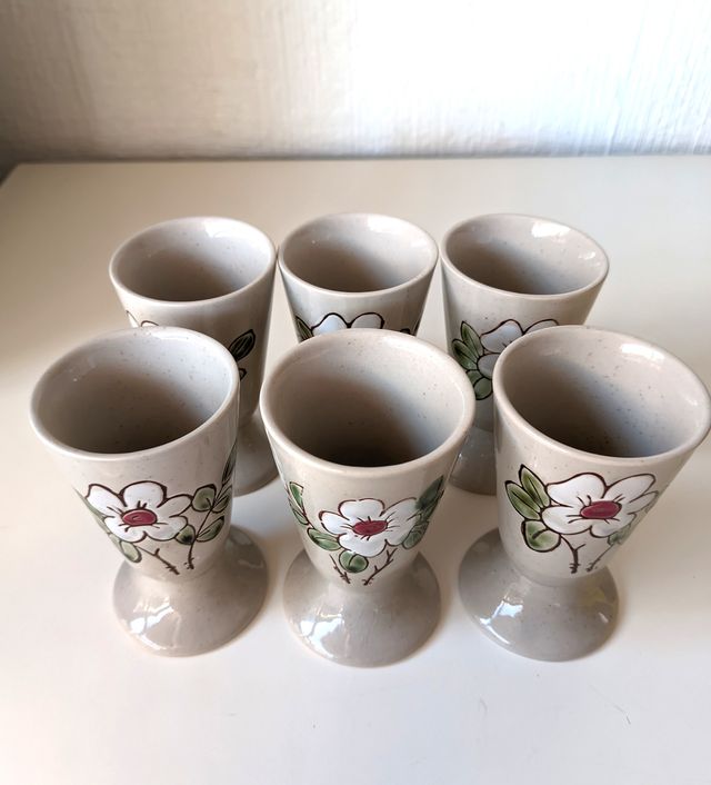 Juego 6 Copas Mazagram Cerámica Gres Flores