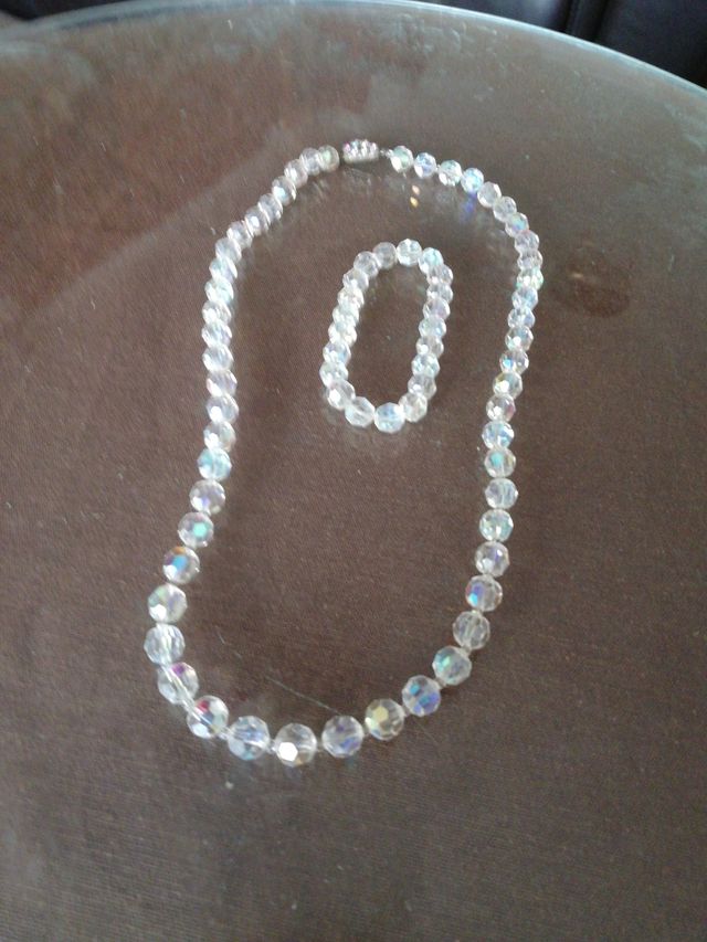 Collar y pulsera de cristal de roca auténtico