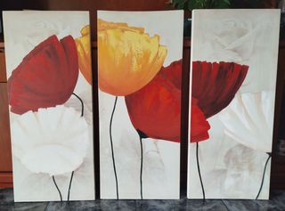 Set 3 Cuadros Flores Rojas y Amarillas