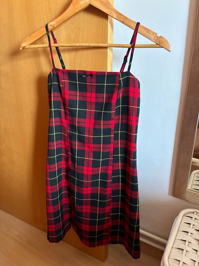 Vestido cuadros rojo y negro