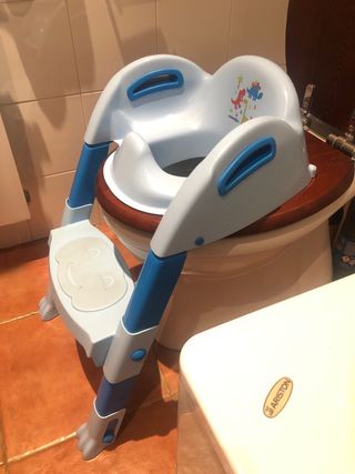 Asiento reductor de baño con escalera para niños