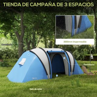 Tienda de campaña azul y blanca