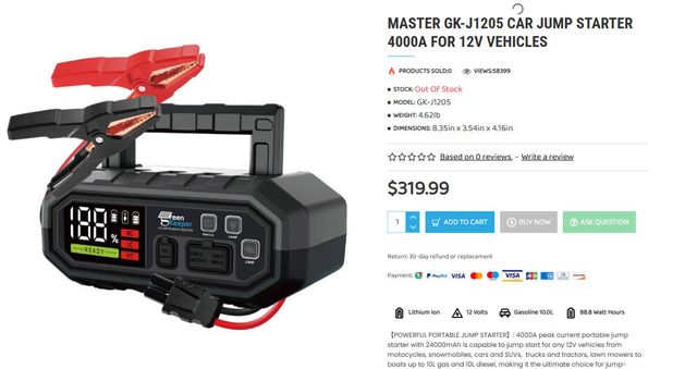 Master GK-J1205 Car Jump Starter 4000A#701605