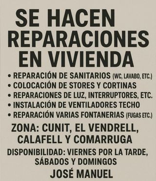 Reparaciones en vivienda, fontanero, electricista.