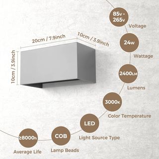 Aplique Pared Gris 24W IP65 3000K