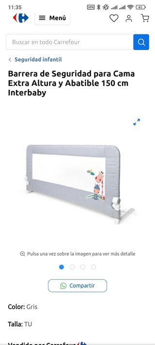 Barrera Cama Infantil Interbaby 150cm Gris