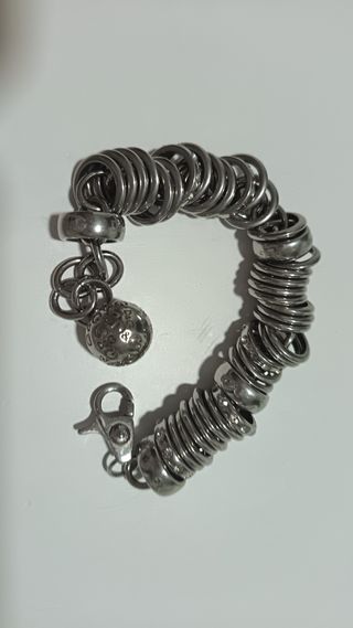 Pulsera eslabones plata con charm bola acero inoxi