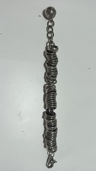 Pulsera eslabones plata con charm bola acero inoxi