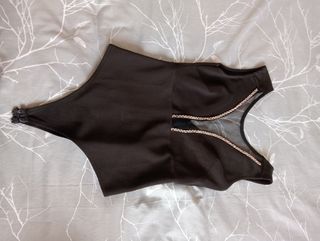 Body negro con pedrería y transparencias
