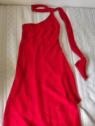 Vestido largo rojo asimétrico talla única 36-38