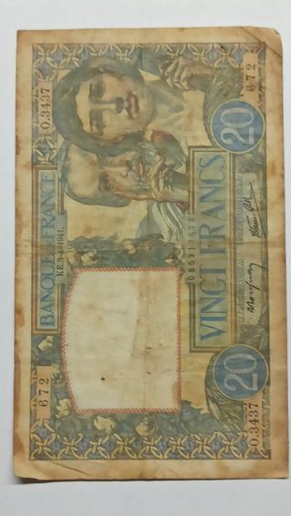 3 Billetes Francia 50, 20, 10 Francos