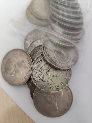 Oferta! Lote de 100 duros, 5 pesetas plata