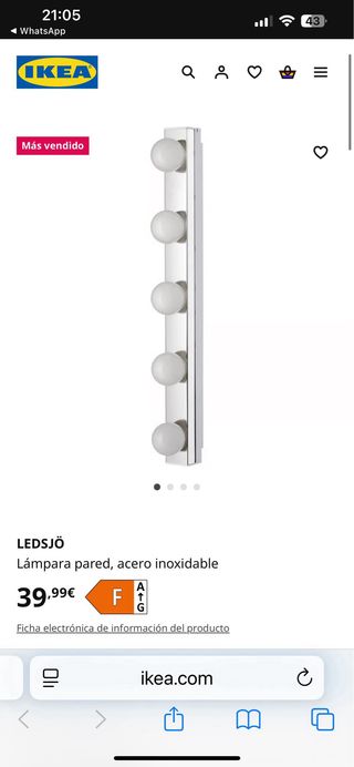 Lámpara LEDSJÖ IKEA Plata