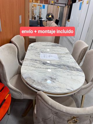 Mesa de comedor mármol y sillas terciopelo