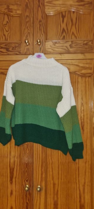 Jersey de lana a rayas verdes y blanco