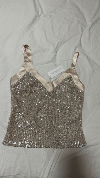 Blusa tirantes lentejuelas champán NUEVA