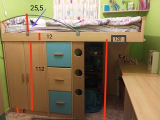Cama alta con armario y escritorio