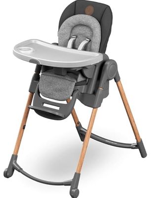 Trona de bebé gris y madera