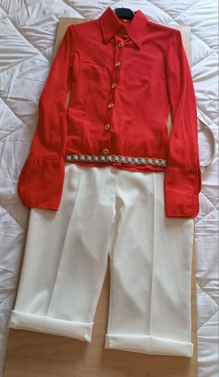 Pantaloni Capri Raso Bianco Perla Tg. L