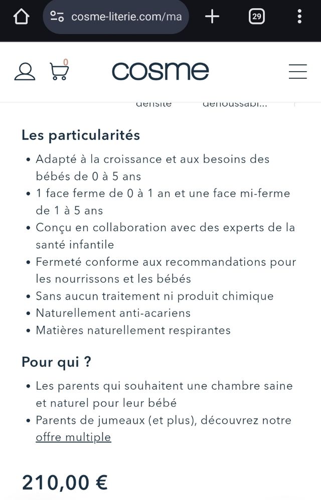 Materasso COSME lettino 60x120