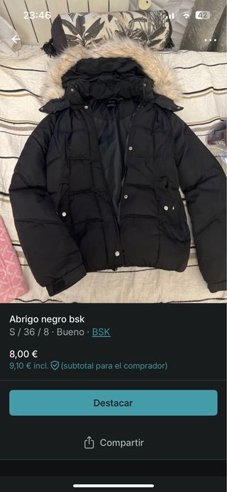 Abrigo negro BSK talla S/36/8