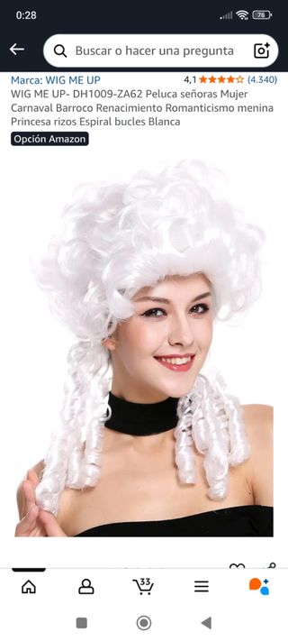 Peluca WIG ME UP Carnaval Barroco Blanca