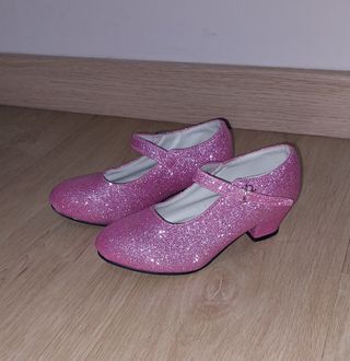 Zapatos Flamenco Niña Purpurina Rosa Tacón