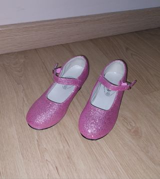 Zapatos Flamenco Niña Purpurina Rosa Tacón