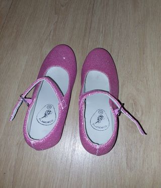 Zapatos Flamenco Niña Purpurina Rosa Tacón