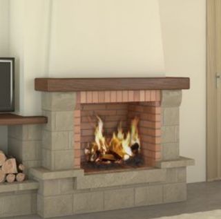 Chimenea piedra y madera con casete