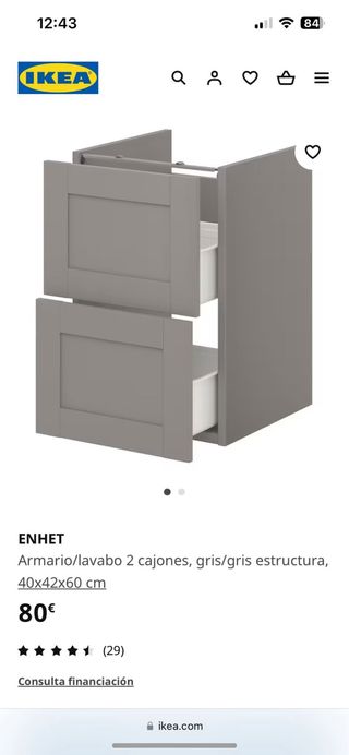 Armario/lavabo 2 cajones IKEA gris