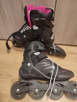 Patines en línea Rollerblade negros y rosas.