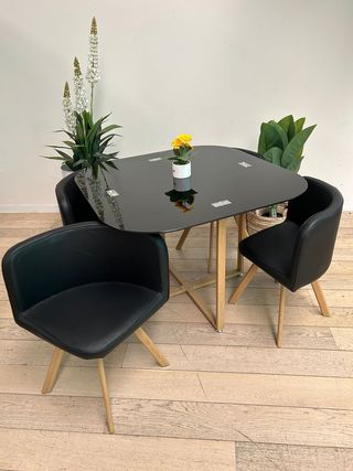 Mesa Comedor Negra + 4 Sillas