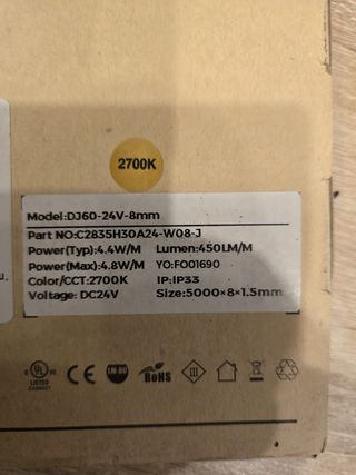Striscia LED 8mm 24VDC 2700K 4.8W/m