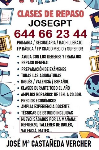 Clases de refuerzo de Primaria, ESO, Bach. y más