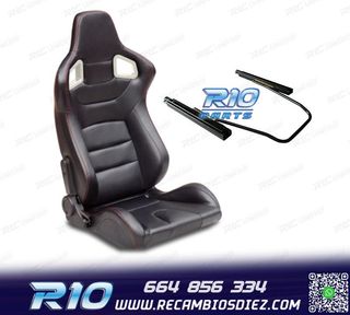 ASIENTO DEPORTIVO SEMI BAQUET ESTILO RS CUERO NEGRO COSTURA