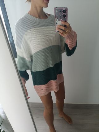 Jersey Hollister rayas gris, verde y rosa