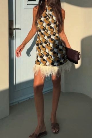 Vestido Zara plumas T/XS