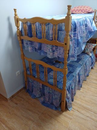 Cama litera de madera pino 80cm, escritorio